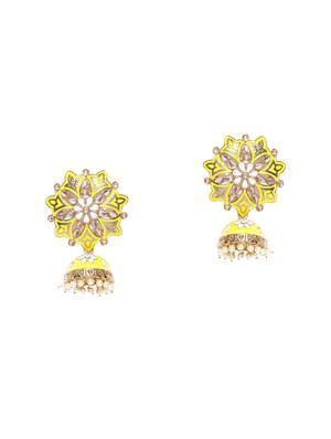 yellow brass jhumka earring - 16840766 - Standard Image - 2