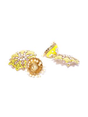 yellow brass jhumka earring - 16840766 - Standard Image - 3