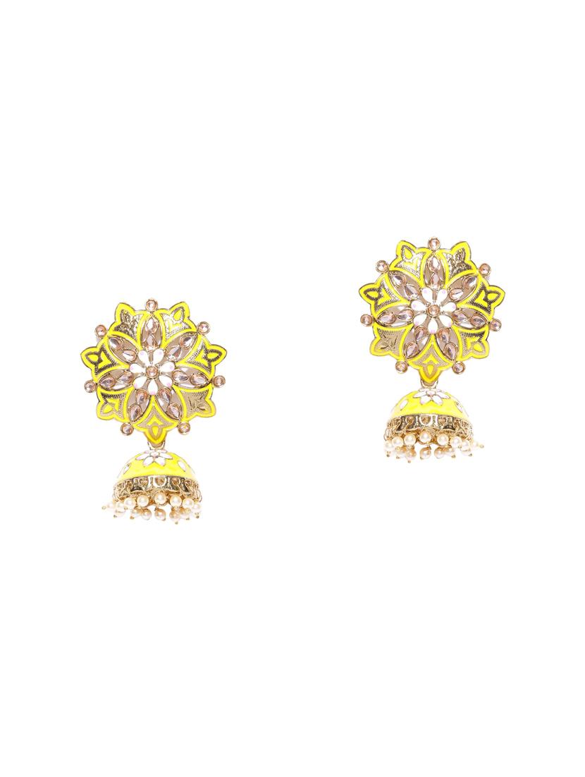 yellow brass jhumka earring - 16840766 - Zoom Image - 2
