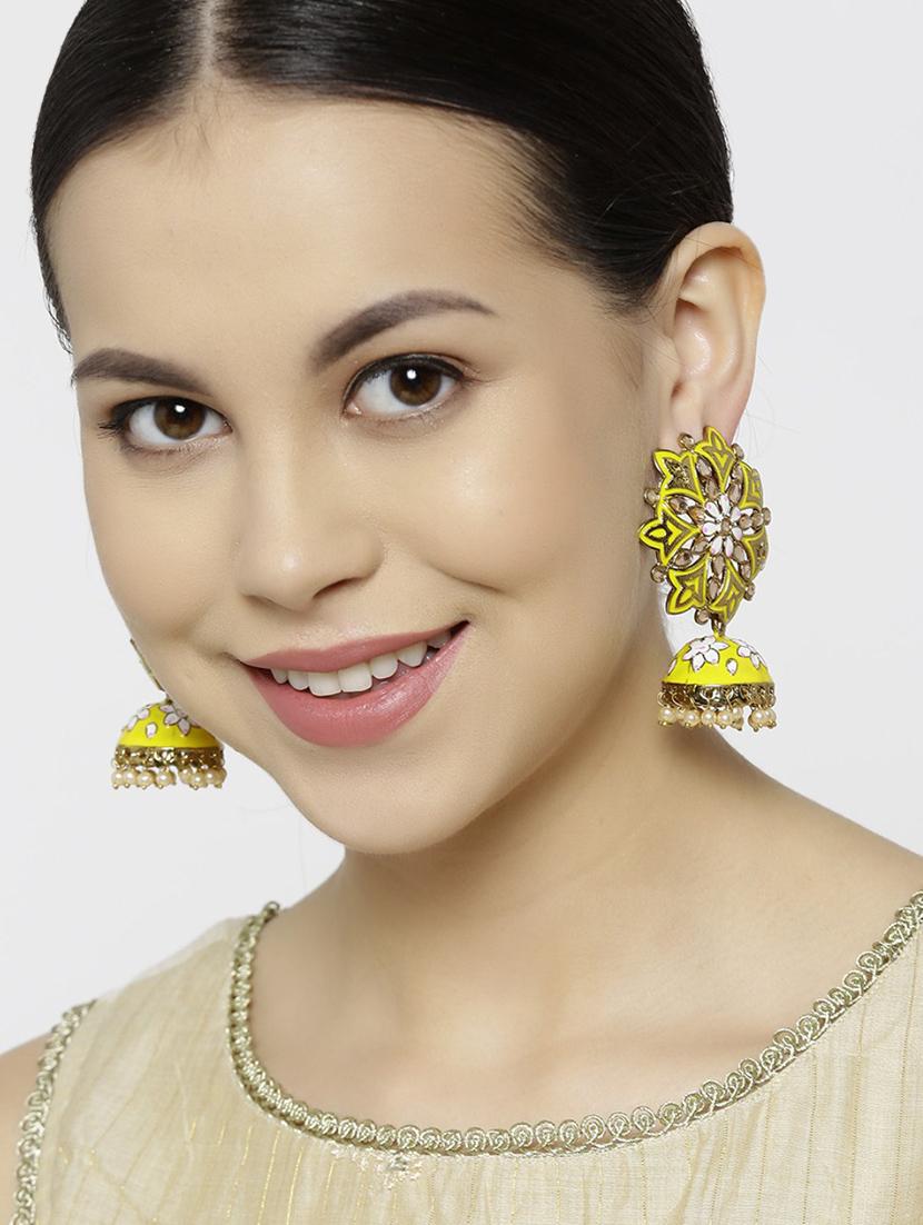 yellow brass jhumka earring - 16840766 - Zoom Image - 4