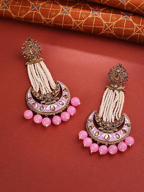 pink brass drop earring - 16840788 - Standard Image - 1