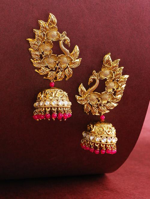 pink brass jhumka earring - 16840820 - Standard Image - 1