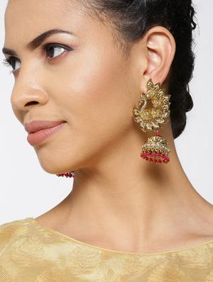 pink brass jhumka earring - 16840820 - Standard Image - 4