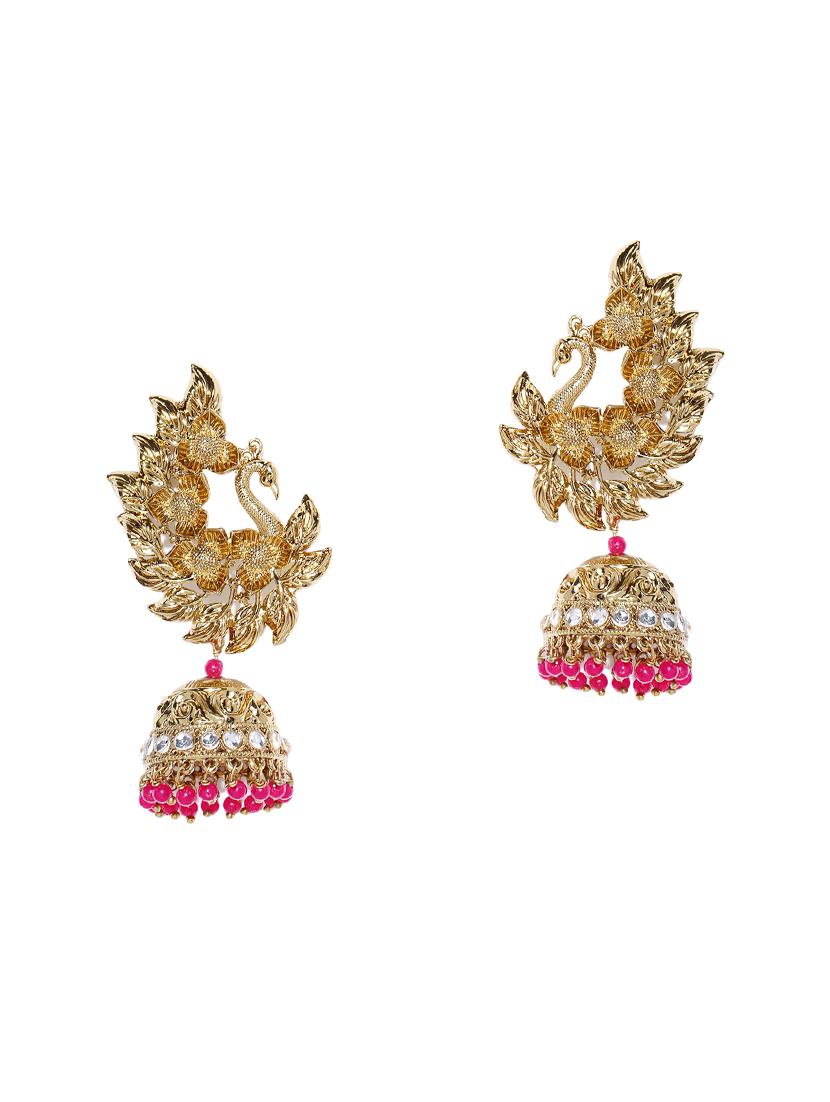 pink brass jhumka earring - 16840820 - Zoom Image - 2