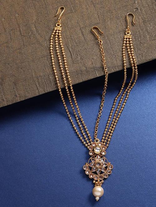 gold brass kundan polki mathapatti - 16840956 - Standard Image - 1