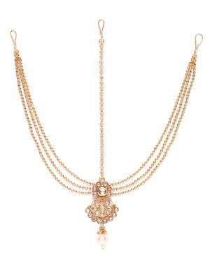 gold brass kundan polki mathapatti - 16840956 - Standard Image - 3