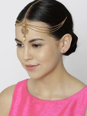 gold brass kundan polki mathapatti - 16840956 - Standard Image - 4