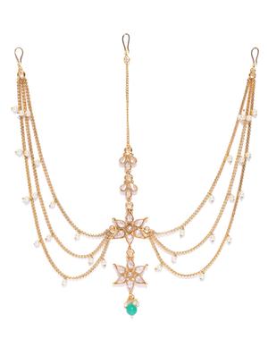 green brass kundan mathapatti - 16840957 - Standard Image - 2