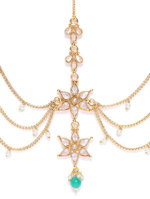 green brass kundan mathapatti - 16840957 - Standard Image - 3