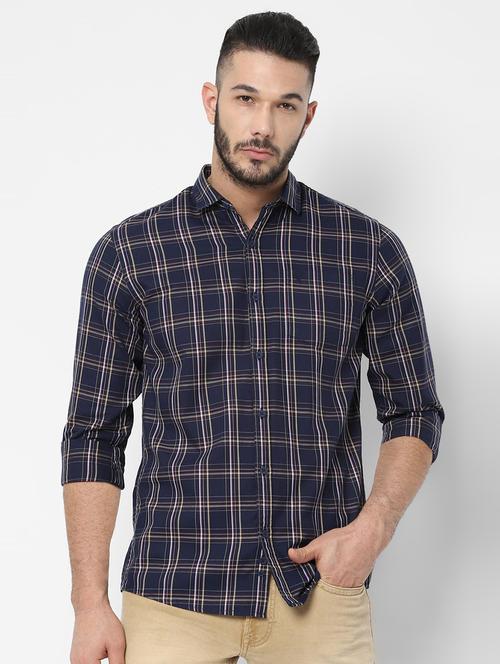 navy blue checkered casual shirt - 16841403 - Very Small Image - 1