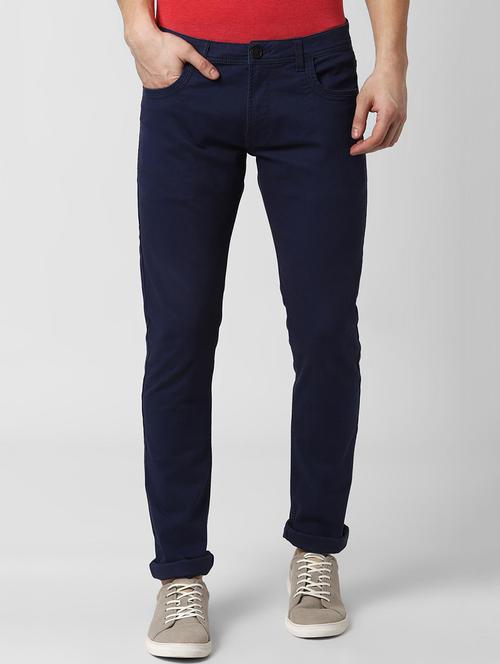 navy blue solid flat front casual trouser - 16841492 - Standard Image - 1