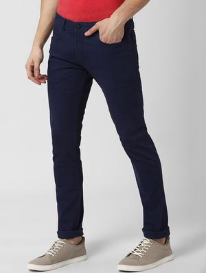 navy blue solid flat front casual trouser - 16841492 - Standard Image - 2