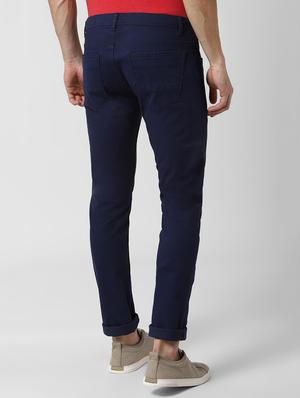 navy blue solid flat front casual trouser - 16841492 - Standard Image - 3