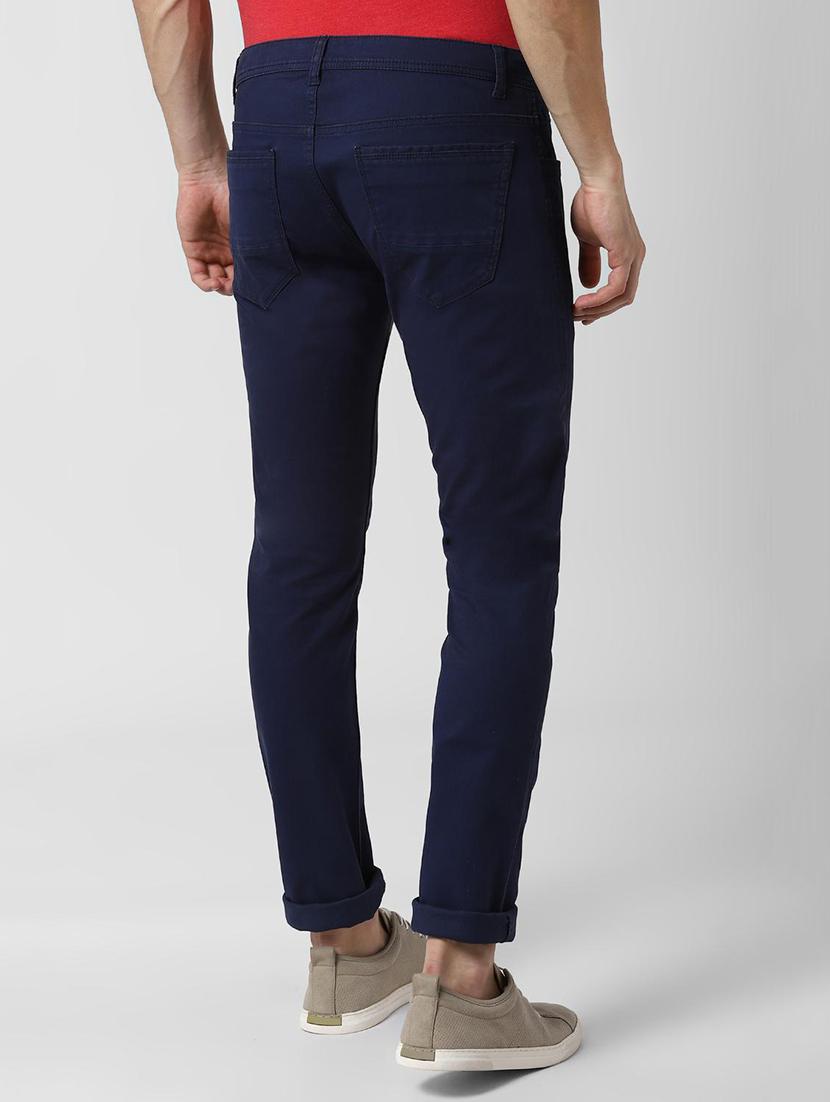 navy blue solid flat front casual trouser - 16841492 - Zoom Image - 3