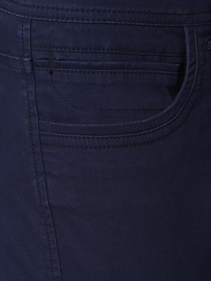 navy blue solid flat front casual trouser - 16841492 - Zoom Image - 5