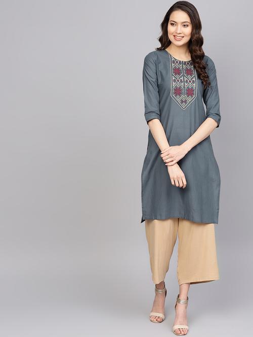 embroidered straight kurta - 16842887 - Standard Image - 1