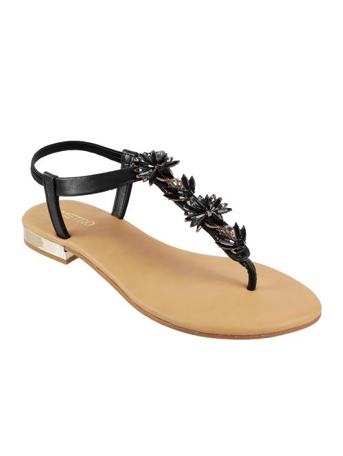 black t - strap sandals - 16842937 - Standard Image - 1