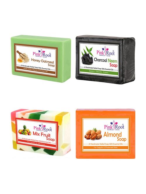 pink root honey oatmeal, charcoal neem, mix fruit and almond soap (pack of 4) - 16842991 - Standard Image - 1