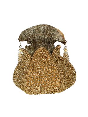 gold faux silk ethnic potli - 16843030 - Standard Image - 2