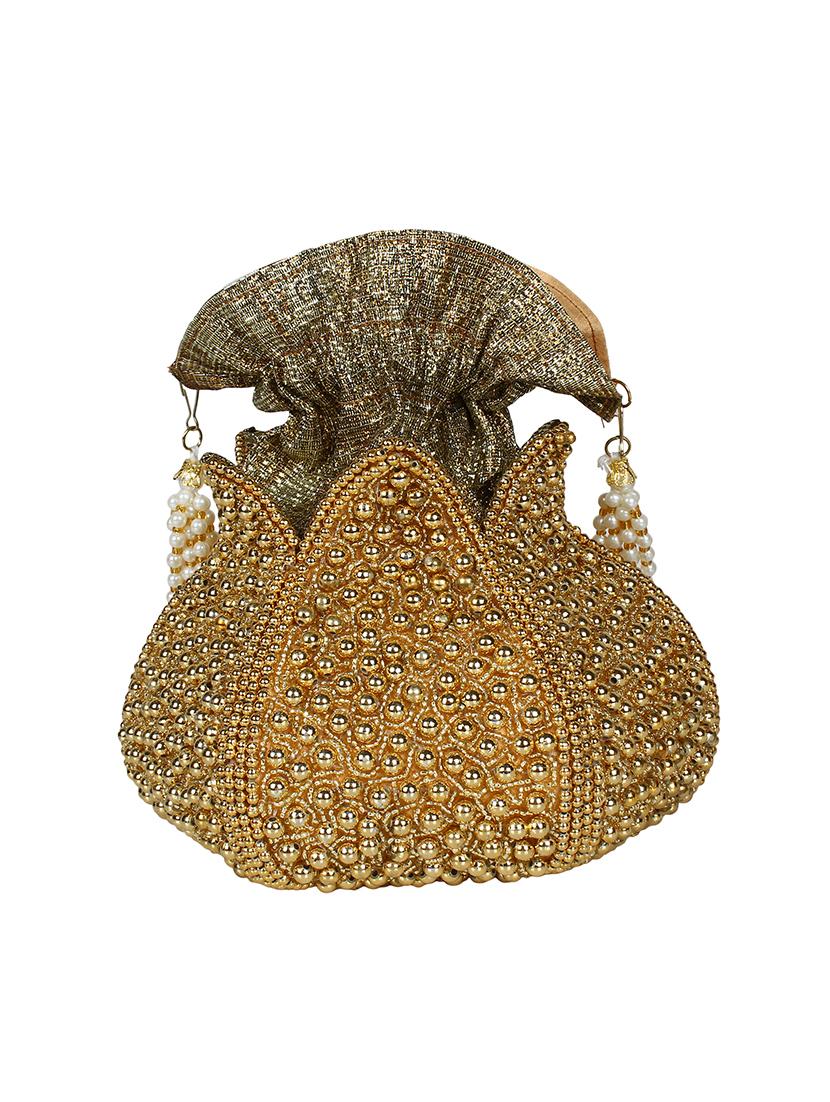 gold faux silk ethnic potli - 16843030 - Zoom Image - 2