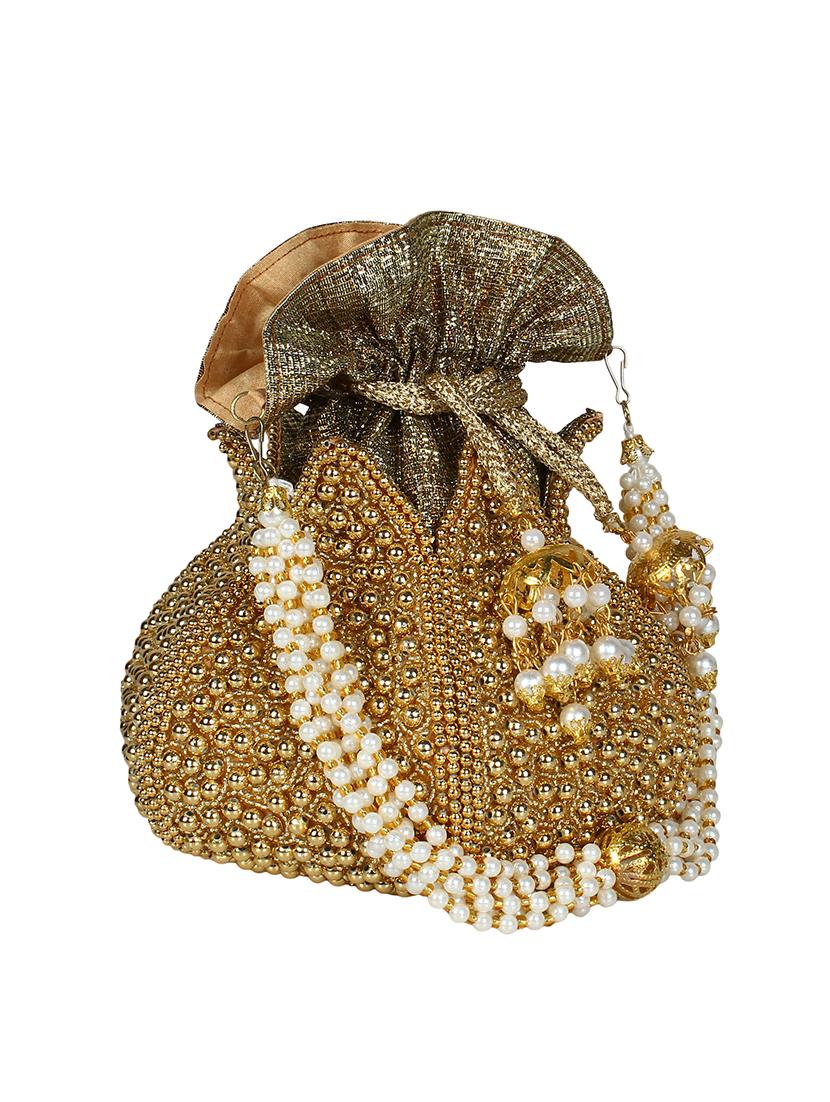 gold faux silk ethnic potli - 16843030 - Zoom Image - 4