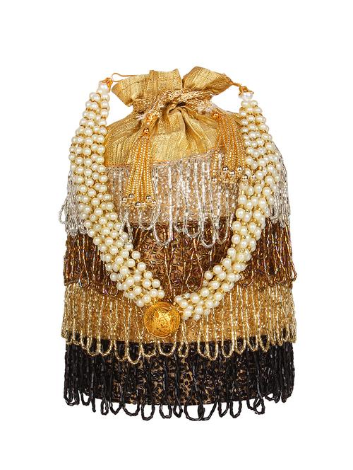 gold faux silk ethnic potli - 16843032 - Standard Image - 1