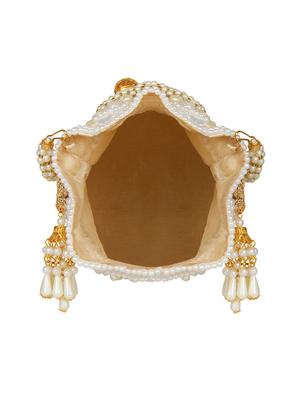white faux silk ethnic potli - 16843036 - Standard Image - 3
