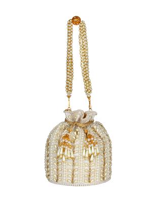 white faux silk ethnic potli - 16843036 - Standard Image - 5