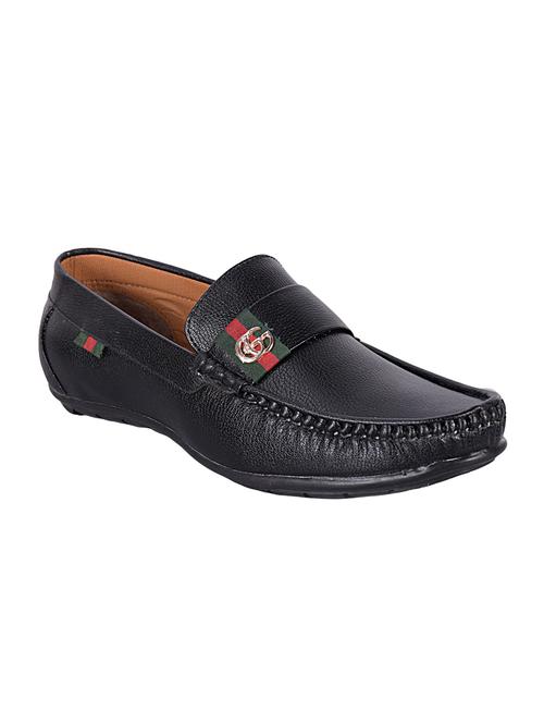 black leatherette slip on loafers - 16843268 - Standard Image - 1