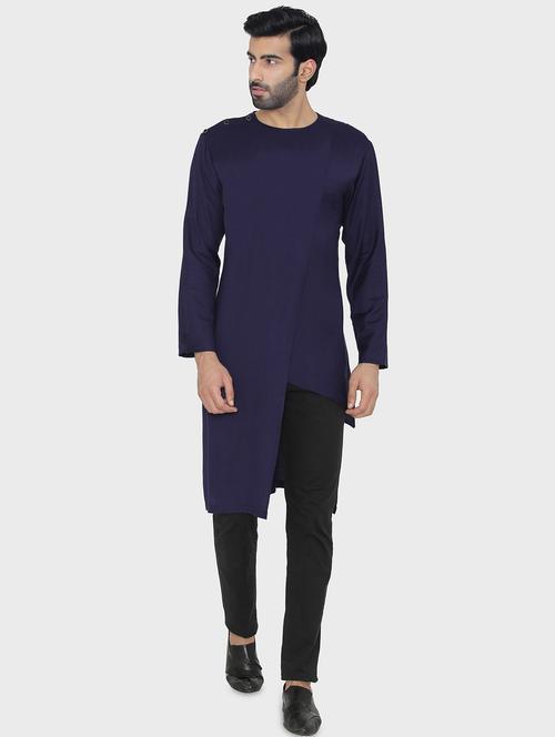 navy blue solid asymmetric kurta - 16843579 - Very Small Image - 1