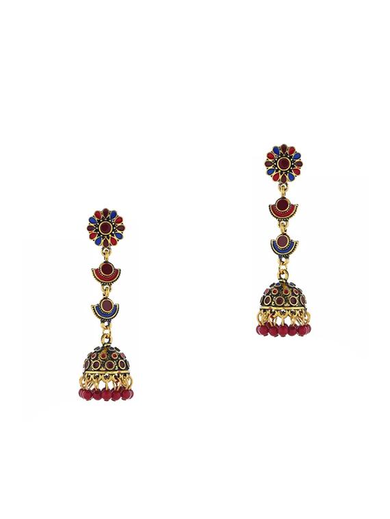 red metal jhumka earring - 16843624 - Zoom Image - 3