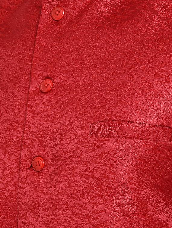 red solid kurta pyjama set with nehru jacket - 16843935 - Zoom Image - 4