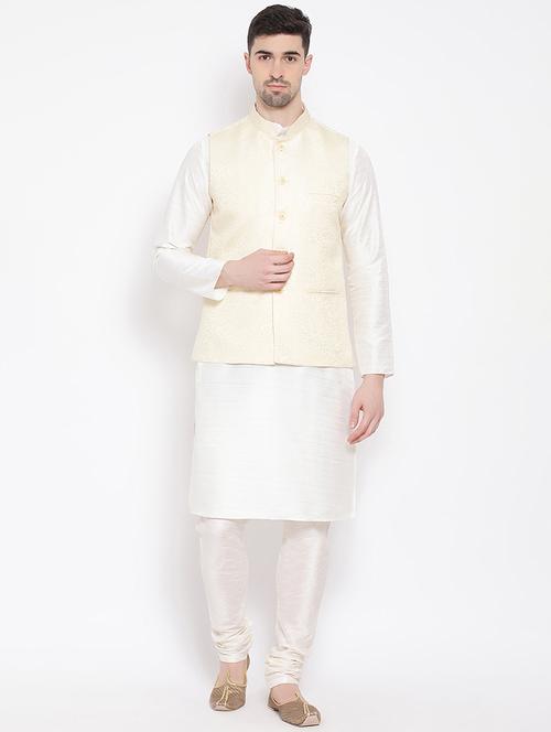white solid kurta pyjama set with nehru jacket - 16843936 - Standard Image - 1