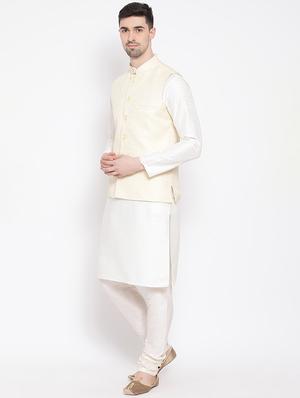 white solid kurta pyjama set with nehru jacket - 16843936 - Standard Image - 2