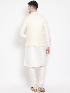 white solid kurta pyjama set with nehru jacket - 16843936 - Standard Image - 3