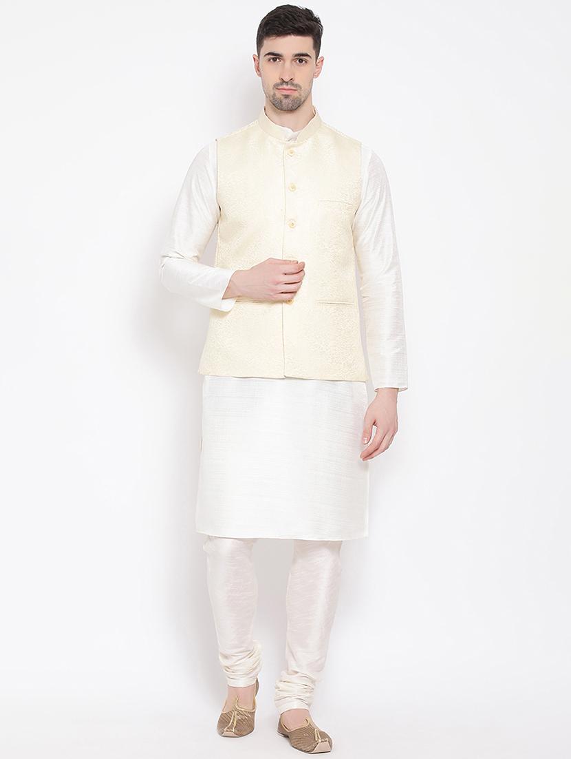 white solid kurta pyjama set with nehru jacket - 16843936 - Zoom Image - 1