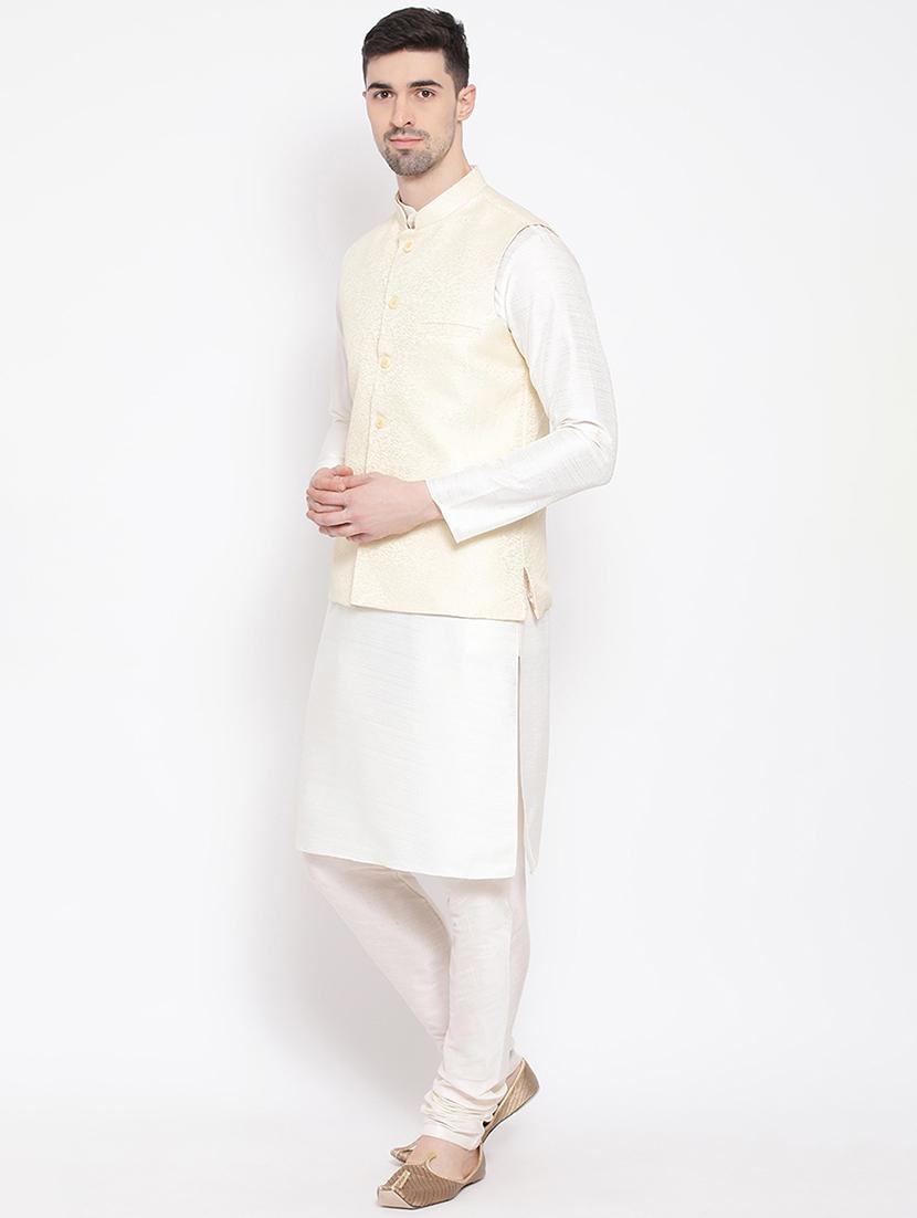 white solid kurta pyjama set with nehru jacket - 16843936 - Zoom Image - 2