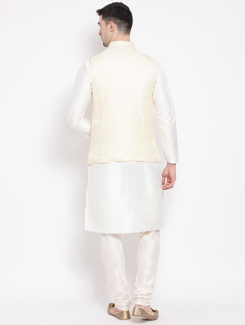 white solid kurta pyjama set with nehru jacket - 16843936 - Zoom Image - 3
