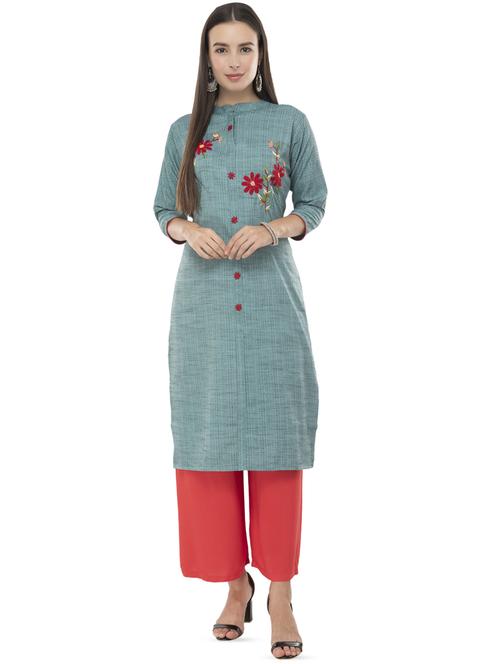embroidered straight kurta - 16844223 - Standard Image - 1