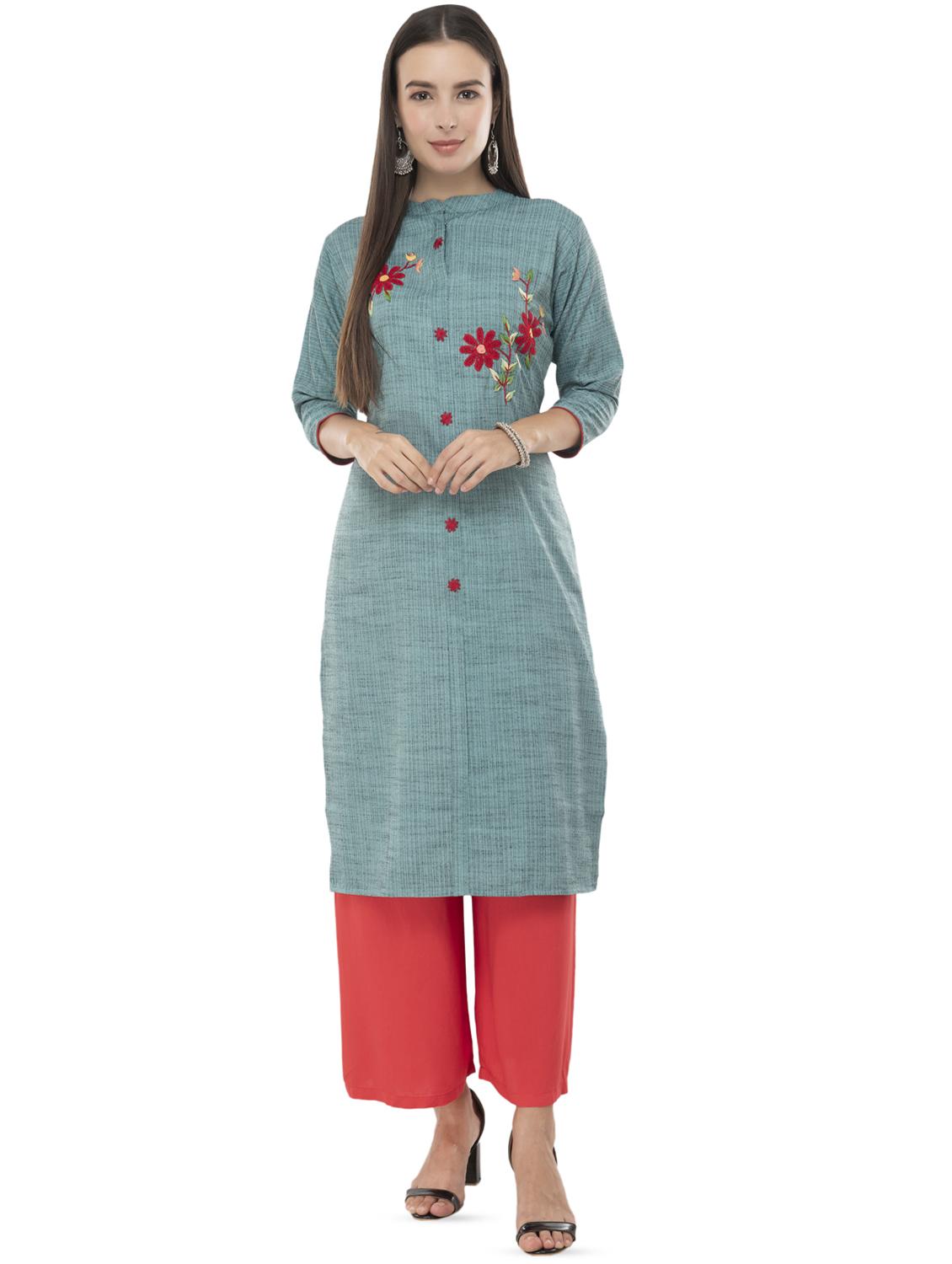embroidered straight kurta - 16844223 - Zoom Image - 1