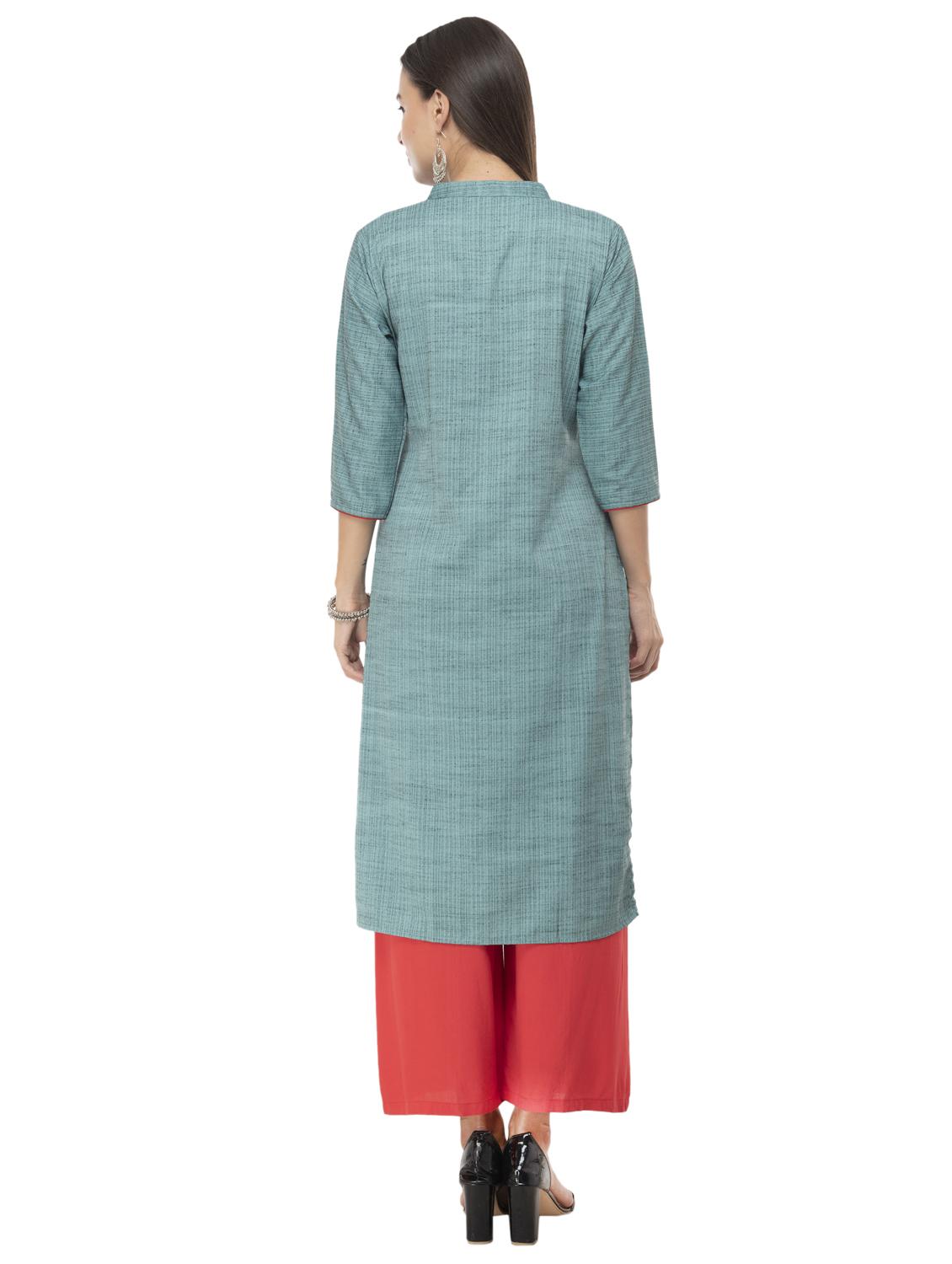 embroidered straight kurta - 16844223 - Zoom Image - 3