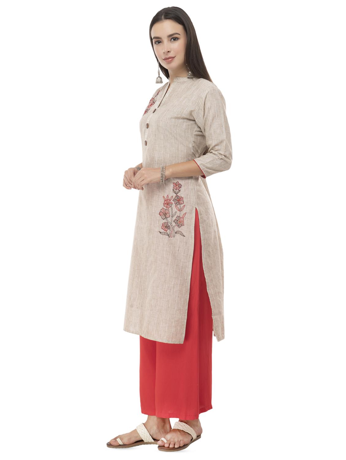 embroidered straight kurta - 16844230 - Zoom Image - 2