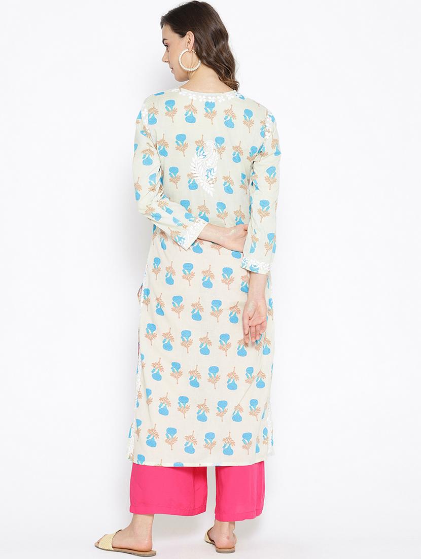 chikankari pastel kurta - 16844249 - Zoom Image - 3