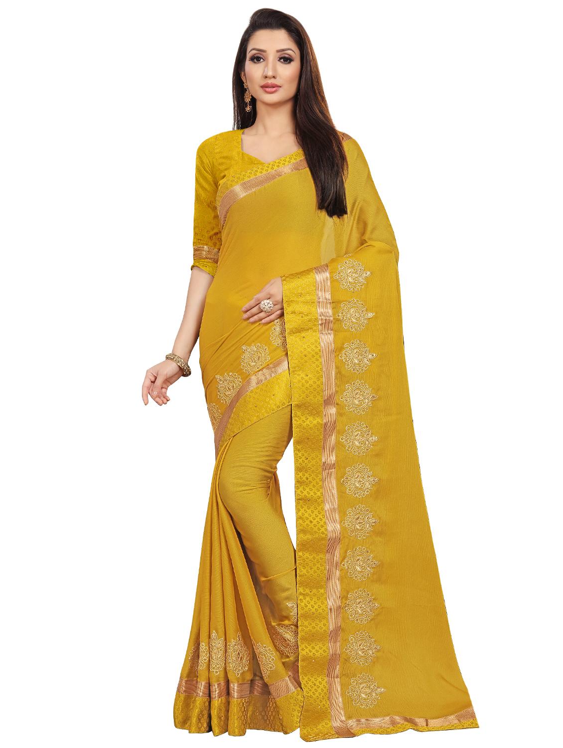 solid embroidered saree with blouse - 16844254 - Zoom Image - 1