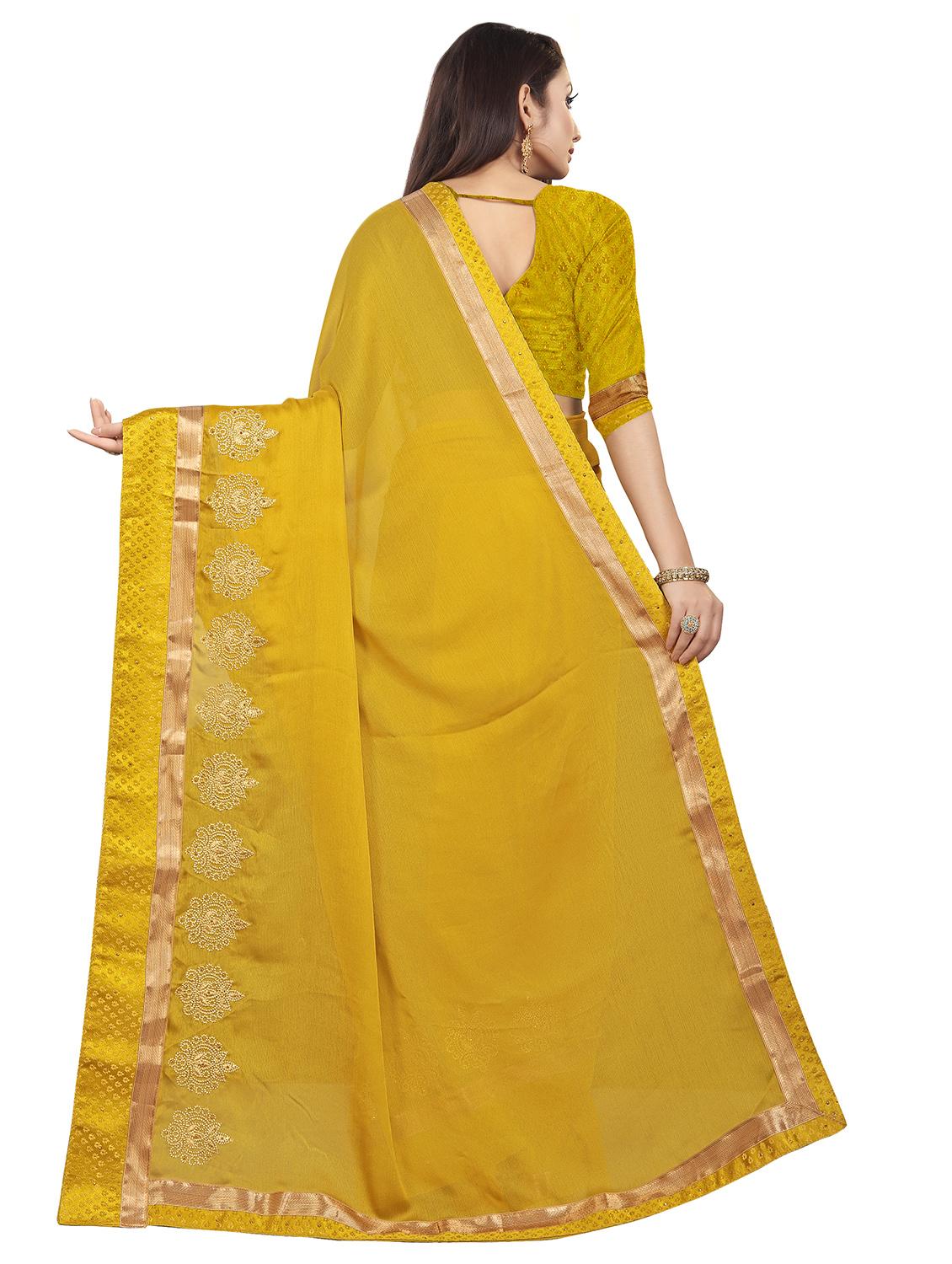 solid embroidered saree with blouse - 16844254 - Zoom Image - 2