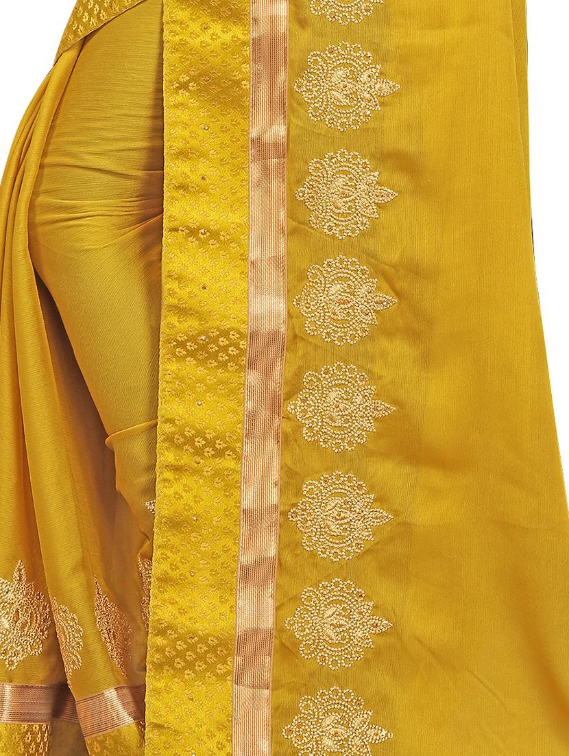 solid embroidered saree with blouse - 16844254 - Zoom Image - 4