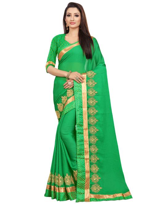 bordered embroidered saree with blouse - 16844255 - Standard Image - 1