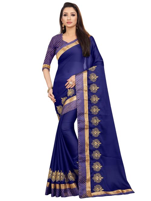 solid embroidered saree with blouse - 16844260 - Standard Image - 1