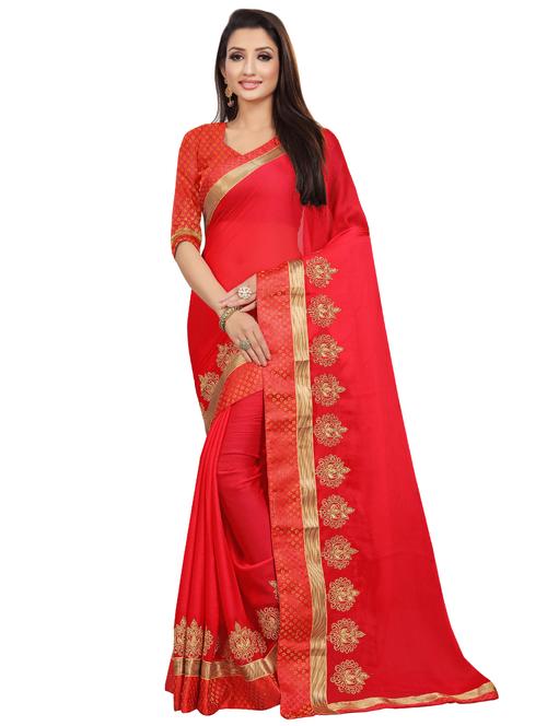 solid embroidered saree with blouse - 16844261 - Standard Image - 1