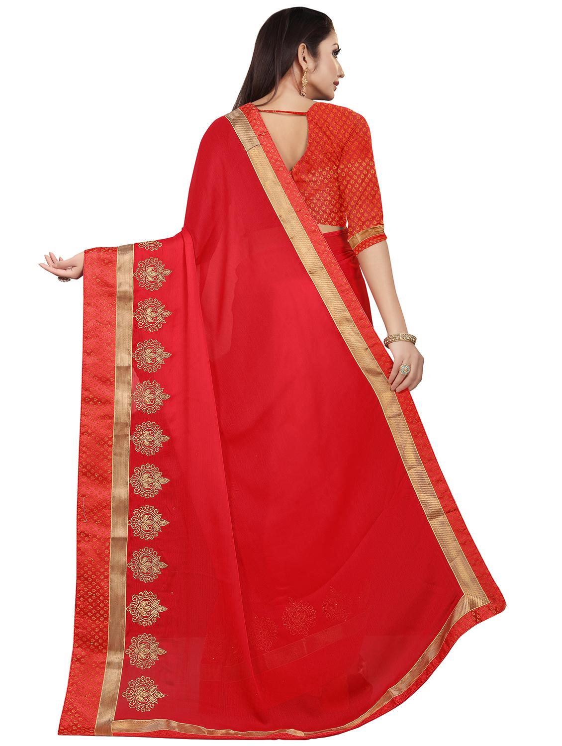 solid embroidered saree with blouse - 16844261 - Zoom Image - 2